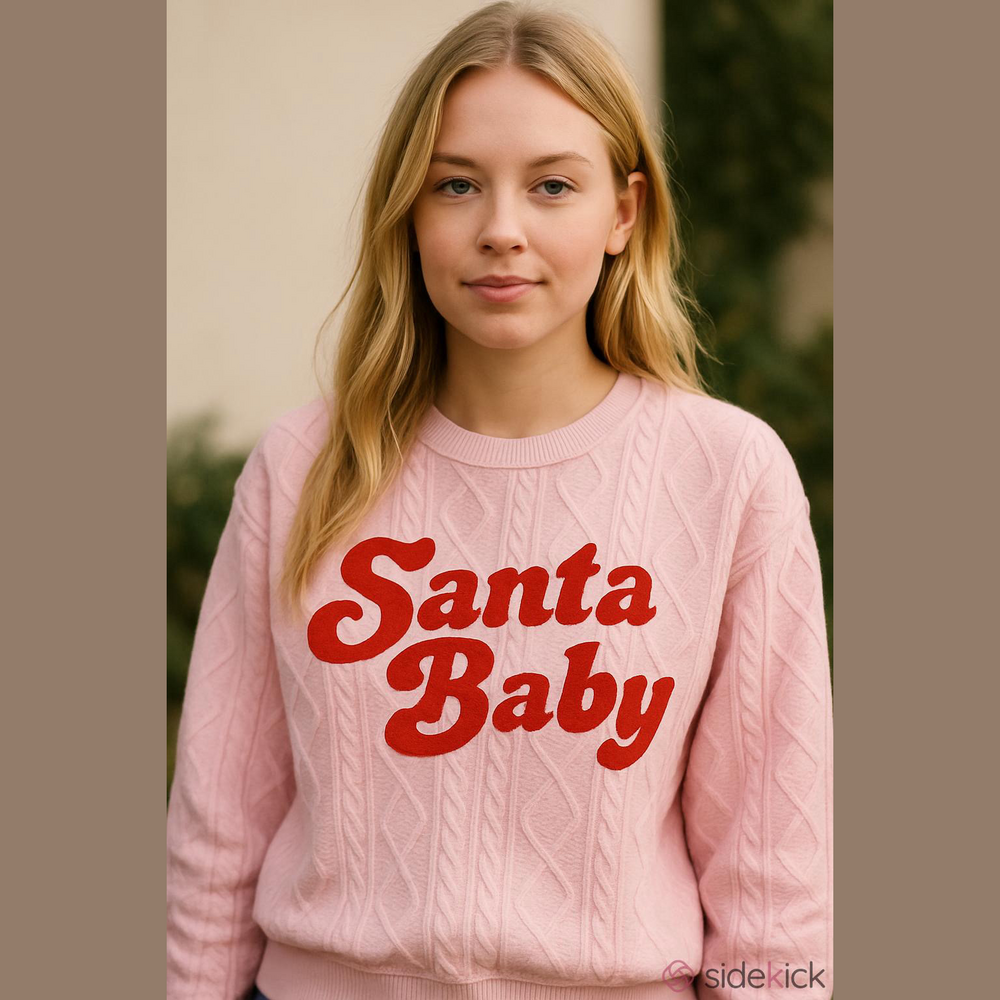 Santa Baby Pink Sweater Patterned Sweatshirt with Red Santa Baby XXS